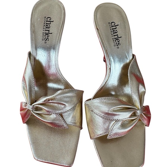 Gold Leather slide sandals by Charles David (New) - Picture 1 of 5